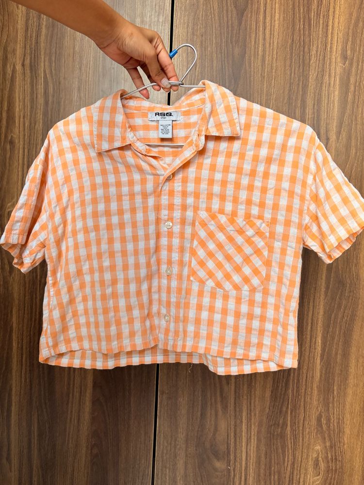 Orange Gingham Cropped Shirt