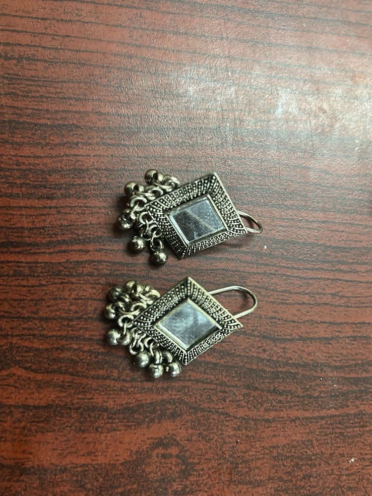 Ethnic oxidised Jhumka Earrings with Mirror