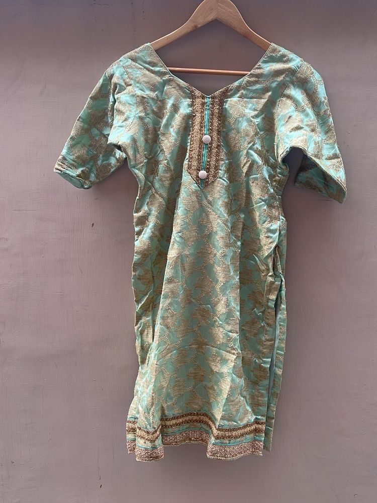 Elegant Teal &amp; Gold Brocade Kurta