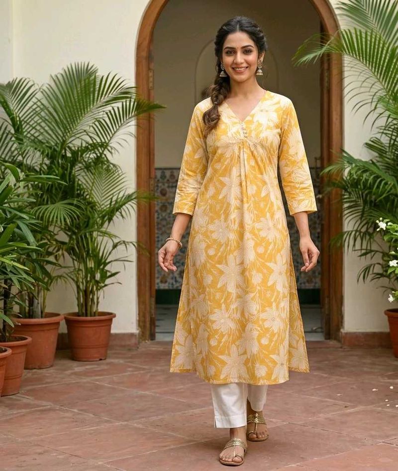 Yellow Floral Print Kurta