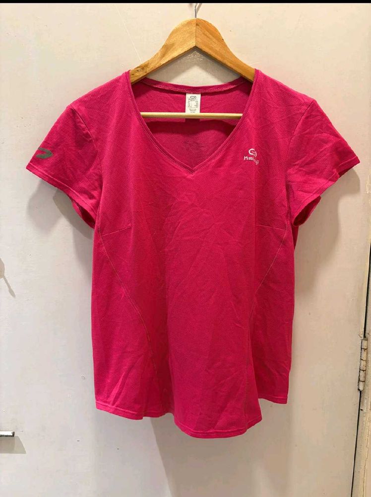Pink Athletic V-Neck Tee