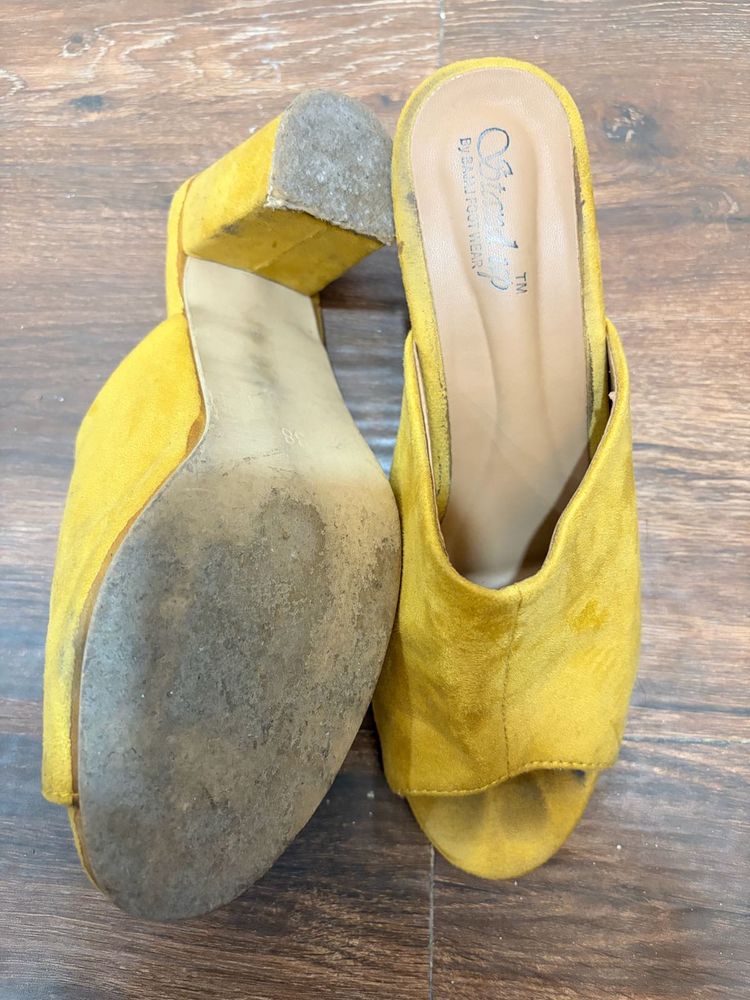 Yellow Block Heel Mules