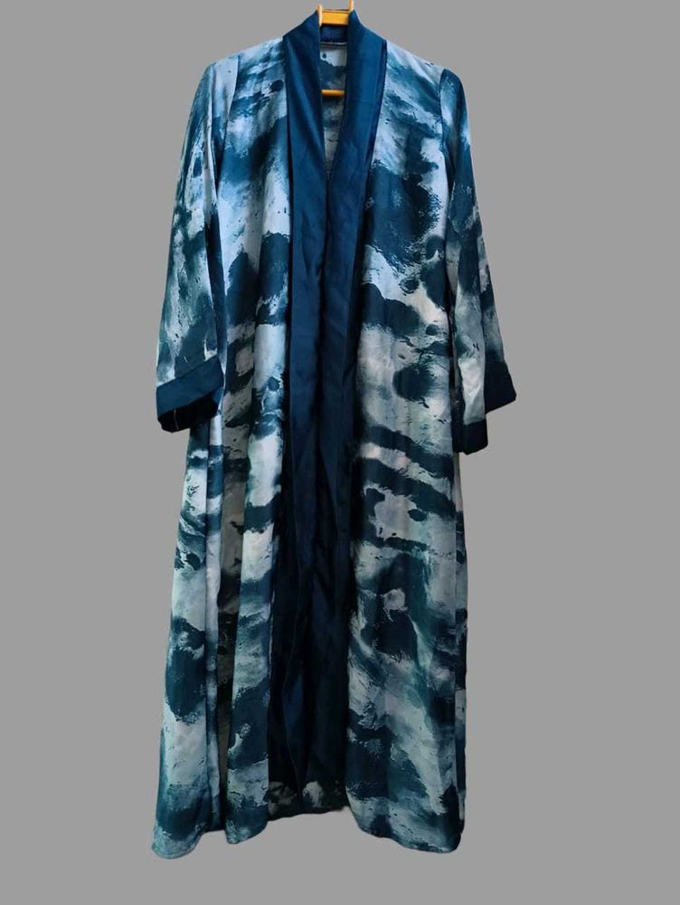 Turquoise colour flowy abaya, in Dubai Nida fabric