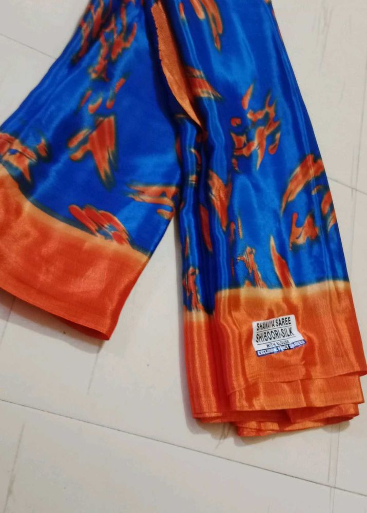 Blue &amp; Orange Shibori Silk Saree