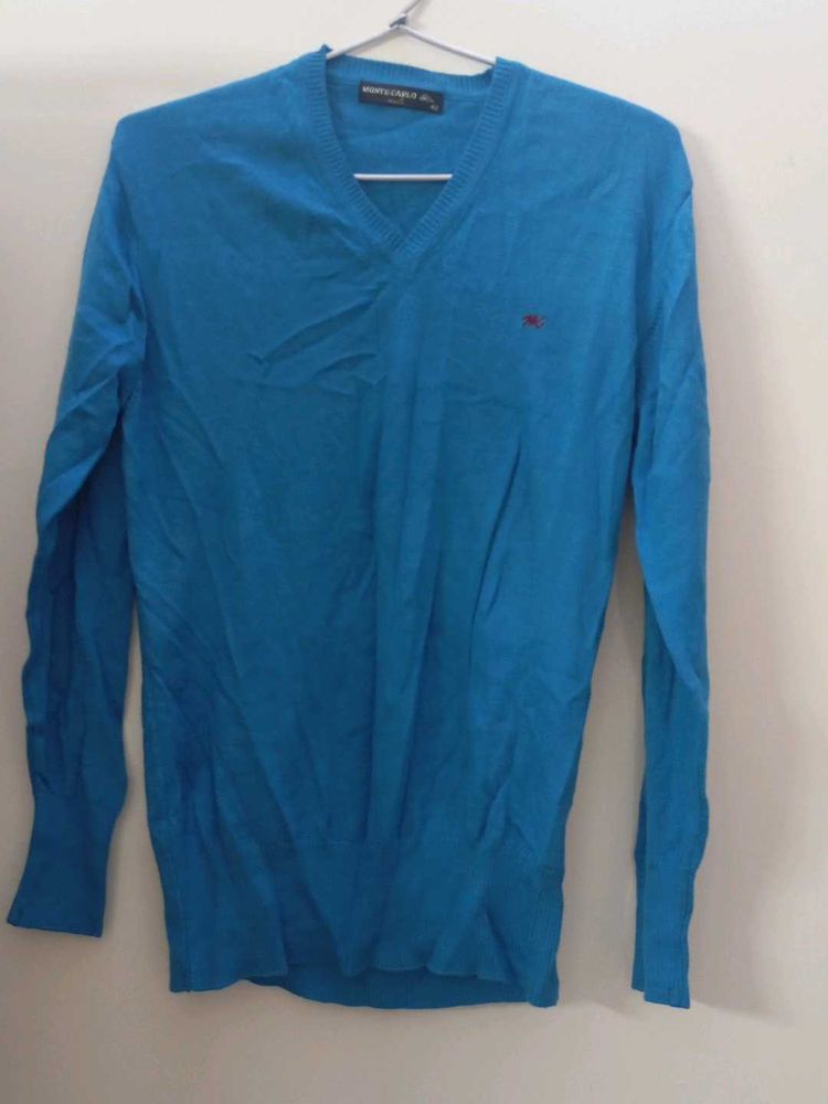 women Blue V-Neck Sweater
