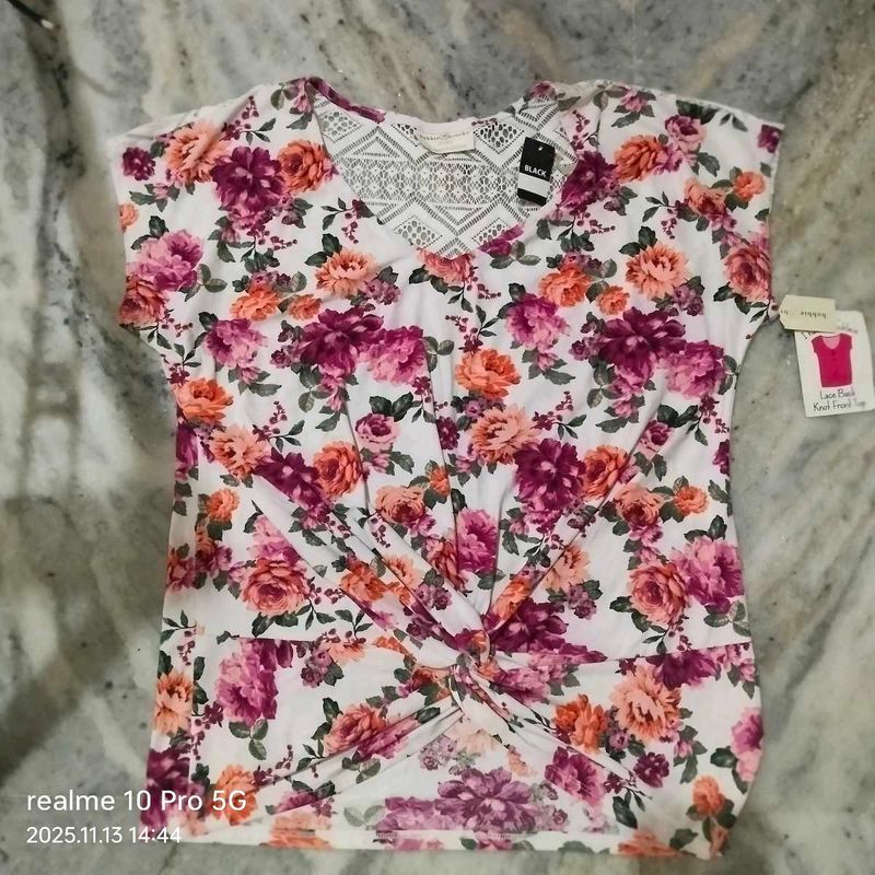 Floral Knot-Front Top