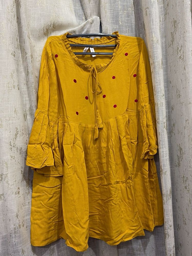 Yellow Kurta with Red Polka Dots