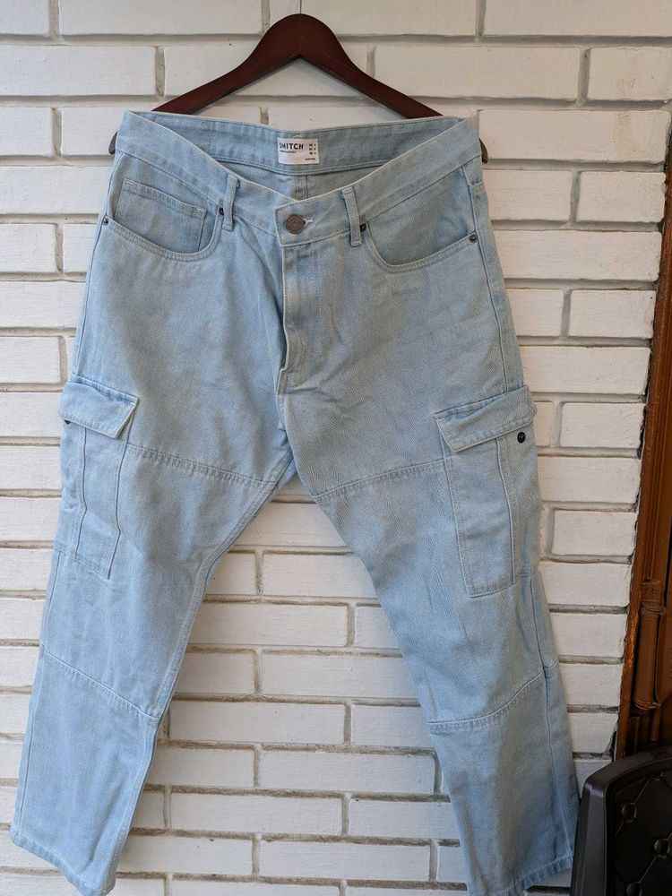 Light Wash Denim Cargo Pants