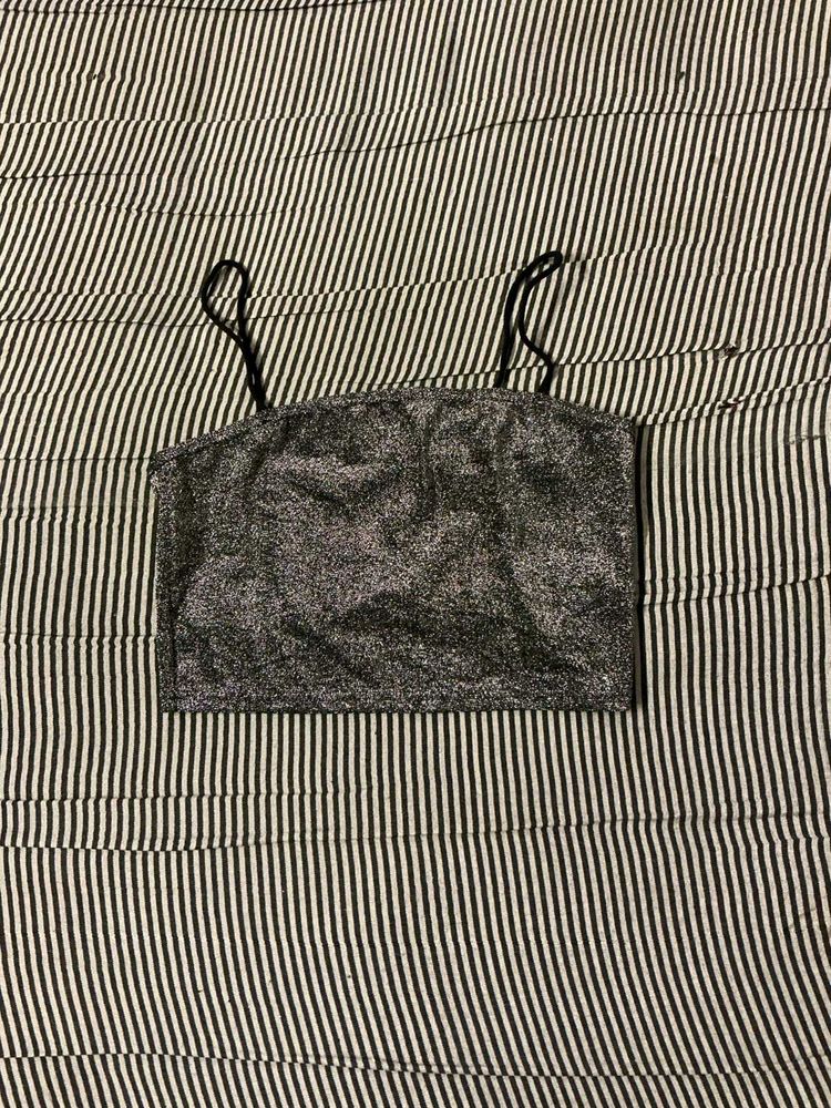 Sparkly Grey Cropped Cami Top