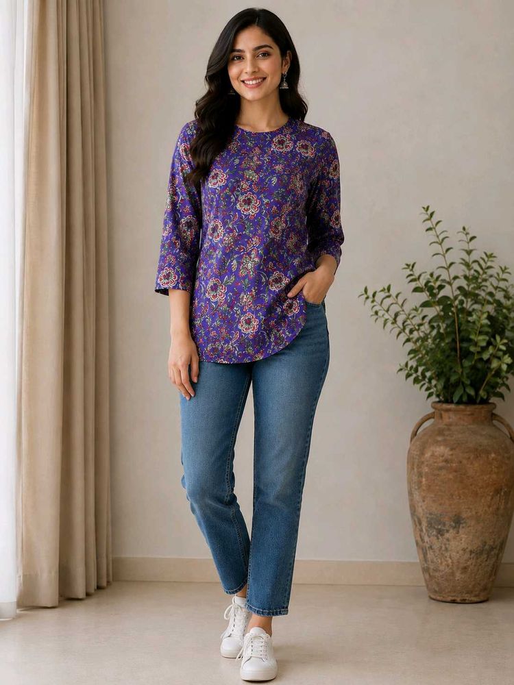 Vibrant Floral Print Kurta Top
