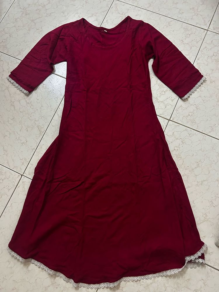 Maroon Kurta with Lace Trim