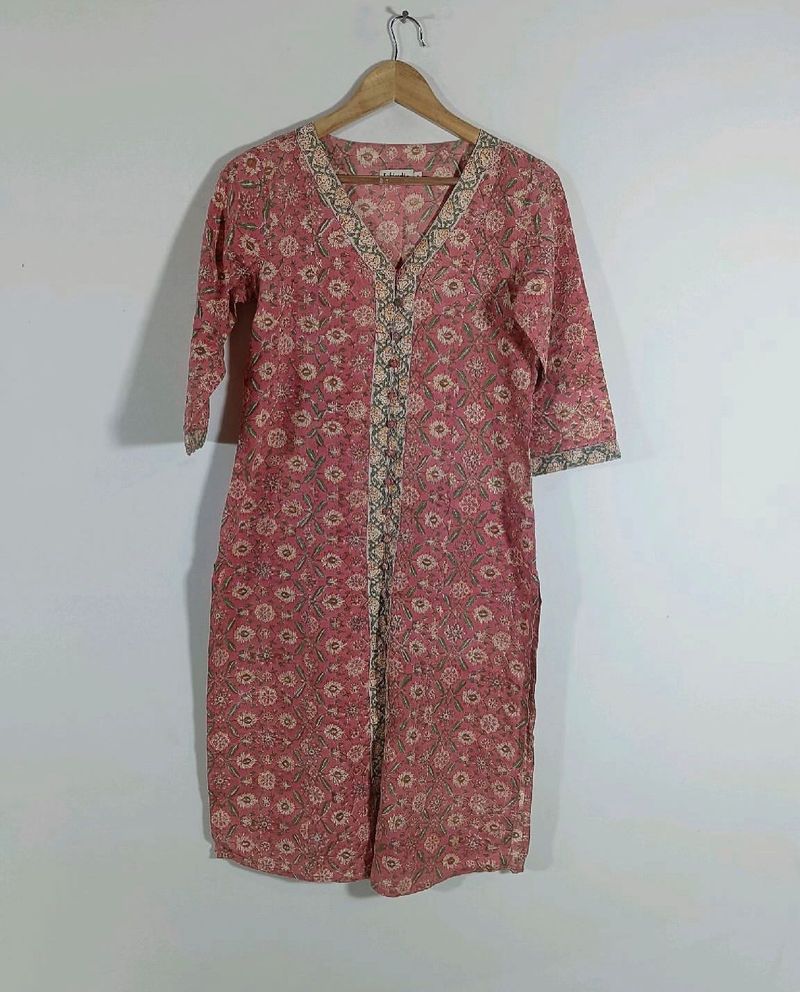 Pink floral print kurta