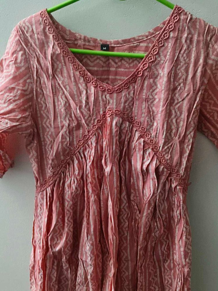 Peach Printed Kurta Dress