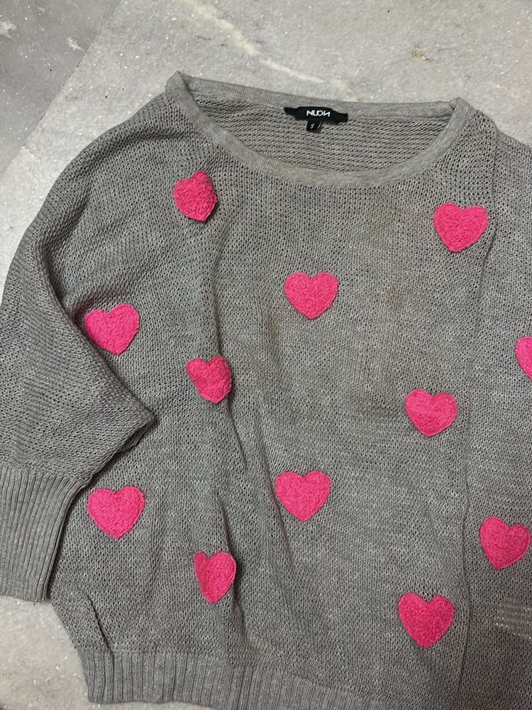 Grey Heart Knit Sweater
