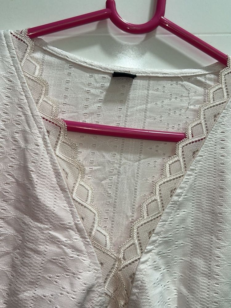 Elegant Lace Trimmed White Top