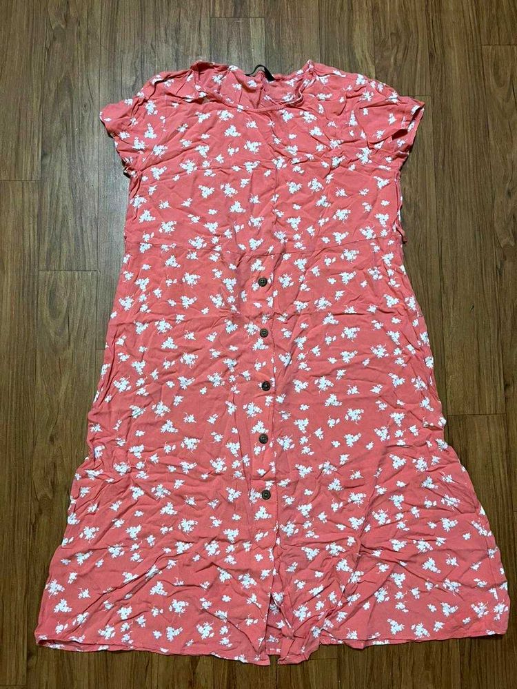 FIG Coral Floral Button-Up Dress