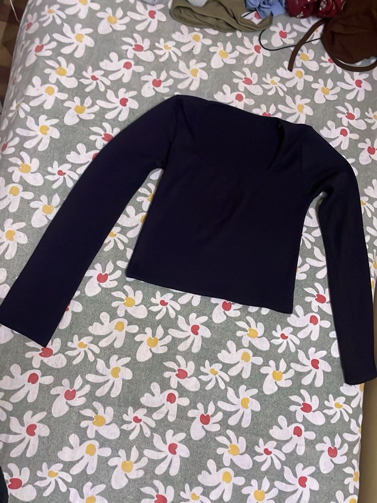 Simple Navy Long Sleeve Top