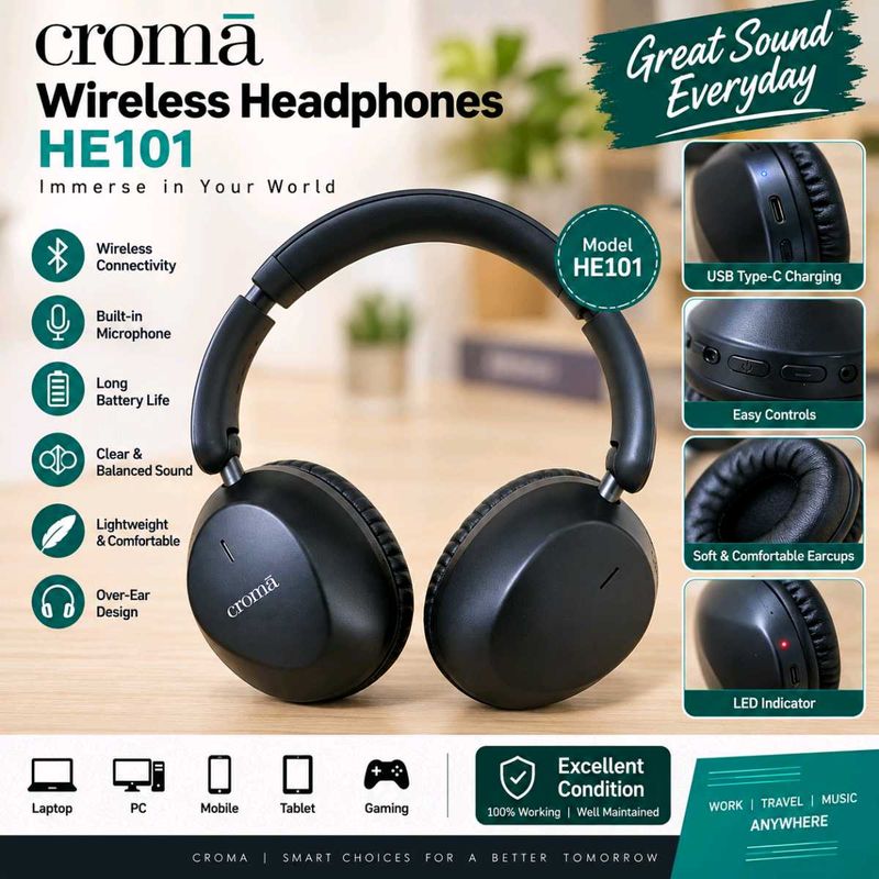 Croma HE101 Wireless Headphones | Bluetooth |