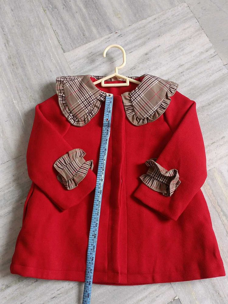 Red Coat with Plaid Collar