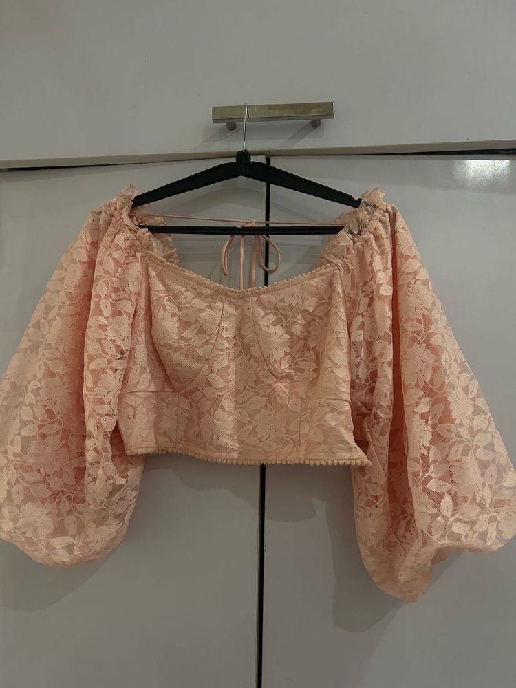 Peach Lace Off-Shoulder Blouse