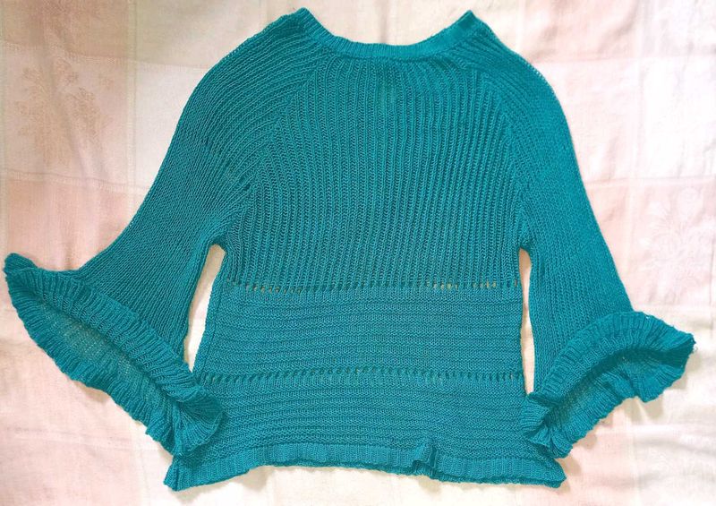 Teal Bell Sleeve Knit Sweater