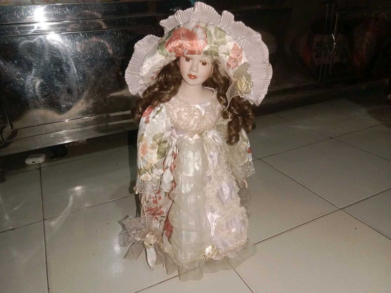 Vintage Porcelain Doll with Stand