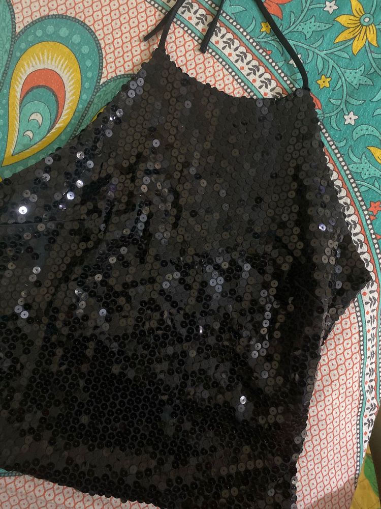 Sparkly Black Sequin Halter Top