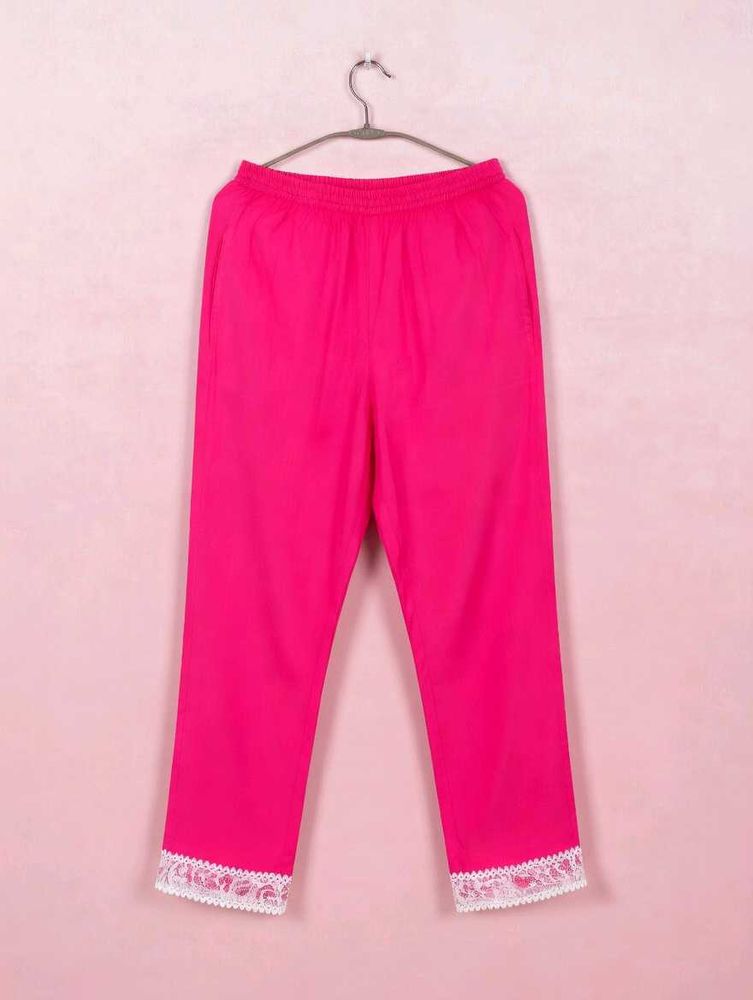 Vibrant Pink Palazzo Pants with Lace Trim