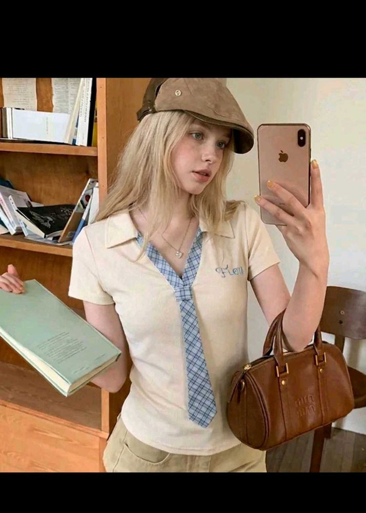Preppy Plaid Collar Polo Shirt