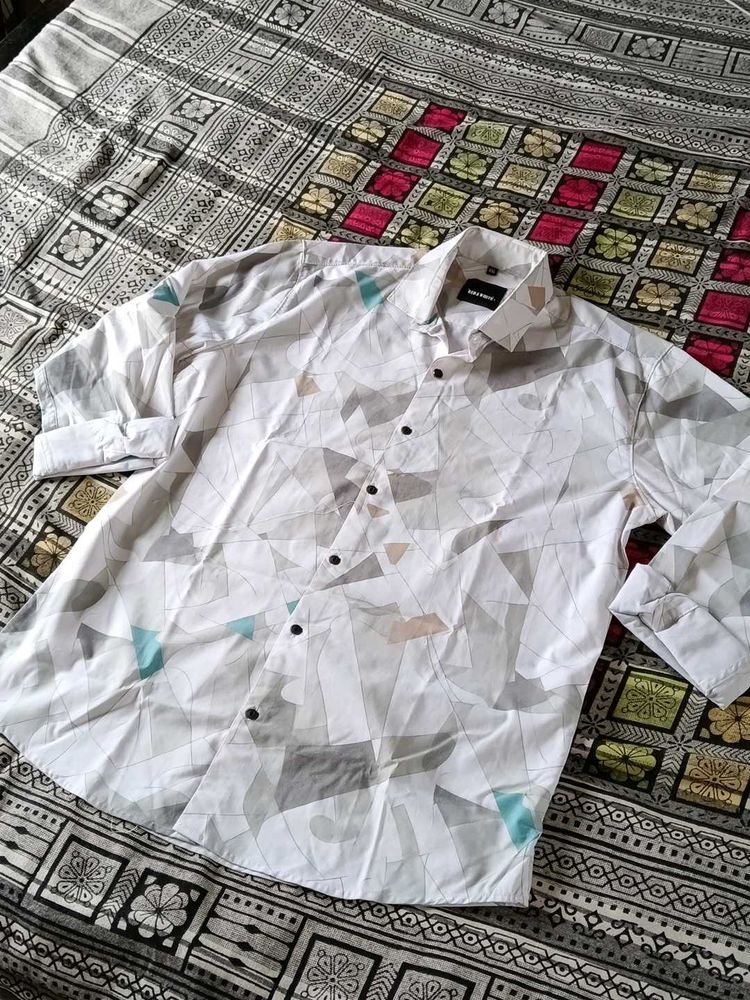 Geometric Print Button-Up Shirt