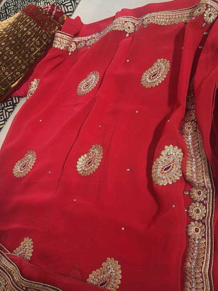 Red Embroidered Saree with blouse