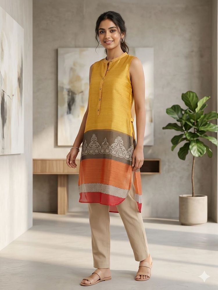 Elegant Yellow Sleeveless Kurta