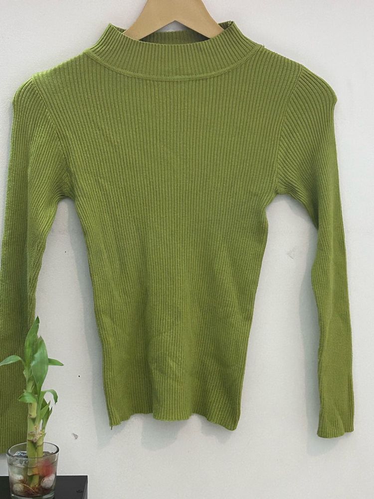 Lime Green Ribbed Mock Neck Sweater