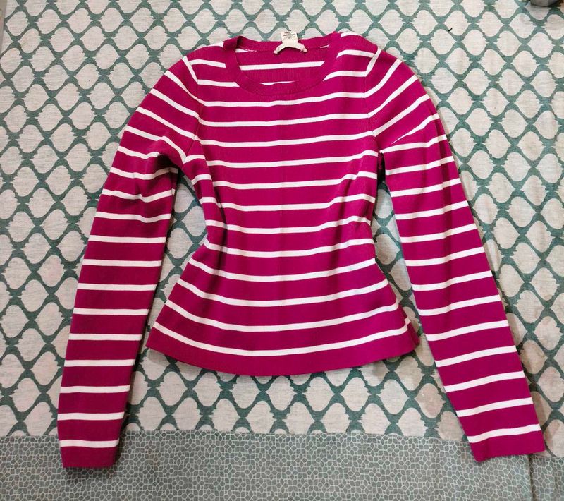 Pink &amp; White Striped Long Sleeve Top