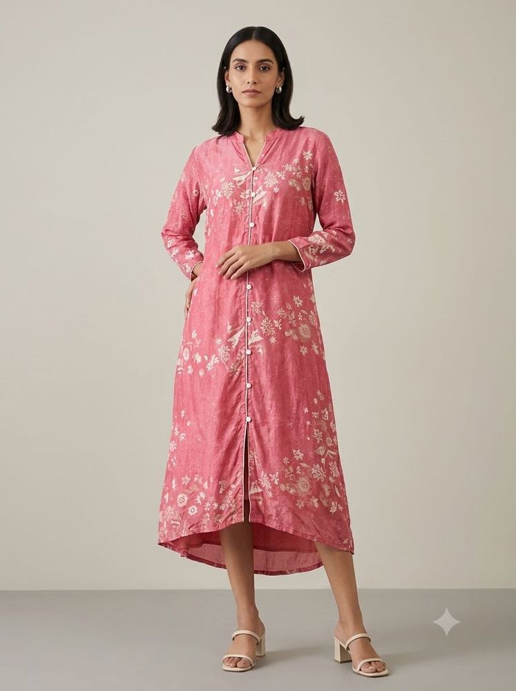 Elegant Pink Floral Print Long Kurti