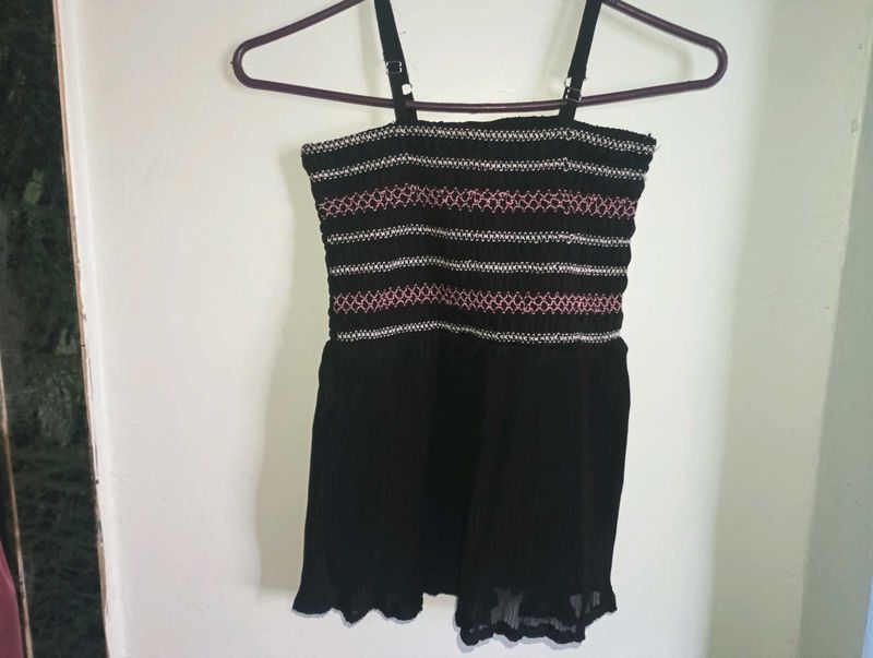 Smocked Black Camisole Top