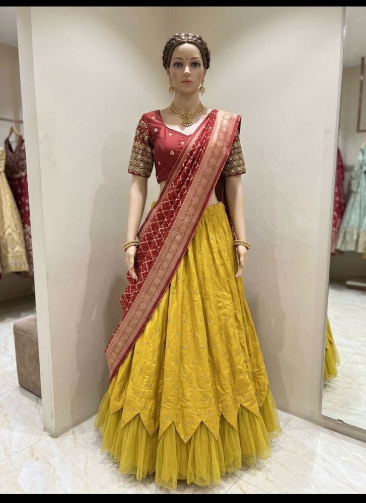 Designer Yellow Lehenga with Red Blouse