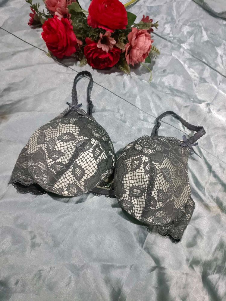 Elegant Grey Lace Bra