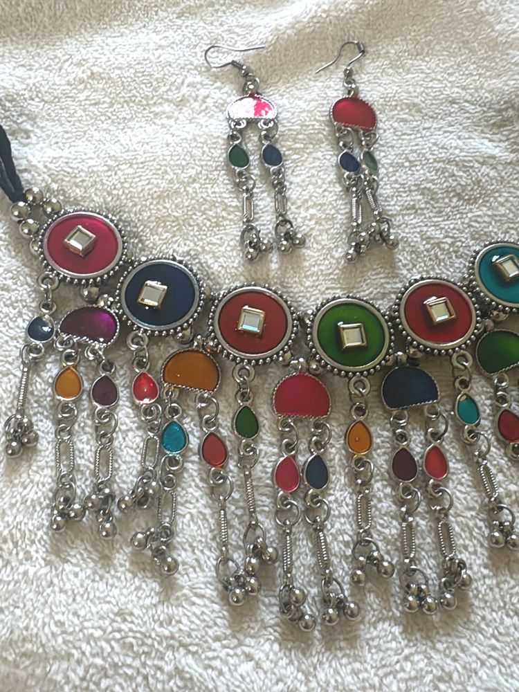 boho silver necklace set