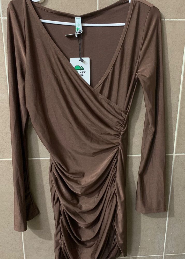 Chic Brown Ruched Bodycon Dress