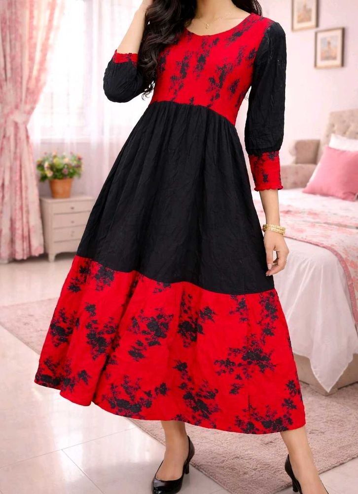 Red &amp; Black Midi Dress