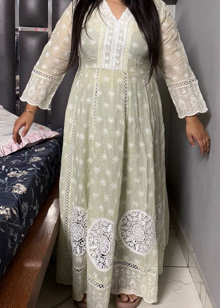 Elegant pista color Chikankari Gown XL size