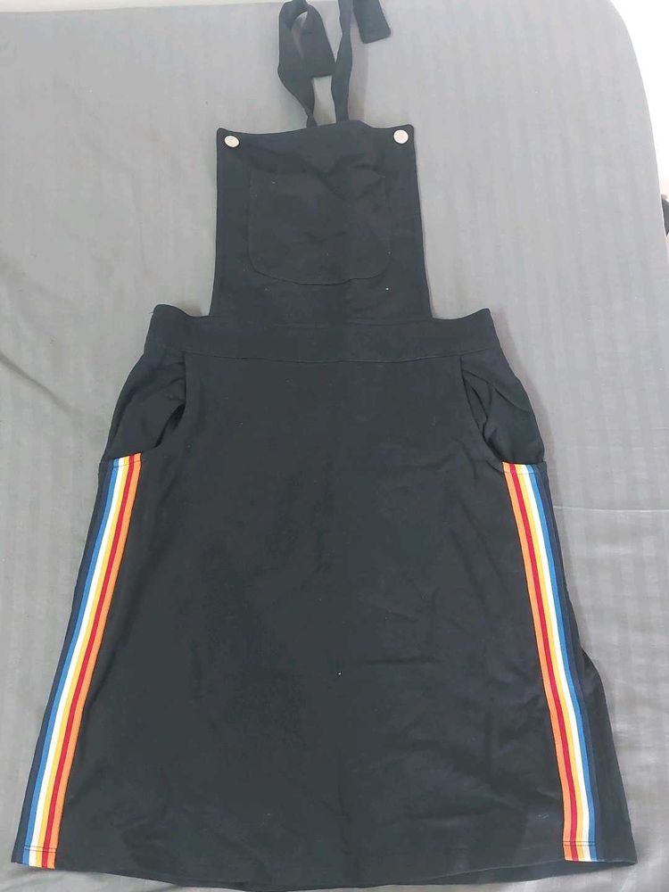 Black Pinafore Dress with Rainbow Stripes