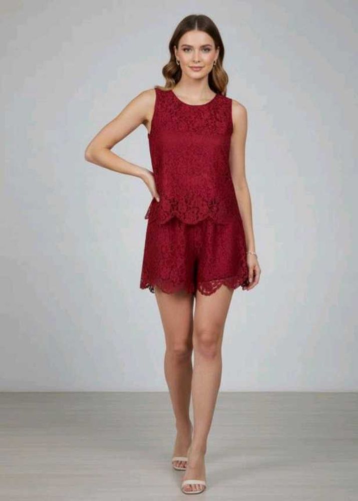 Burgundy Lace Top &amp; Shorts Set