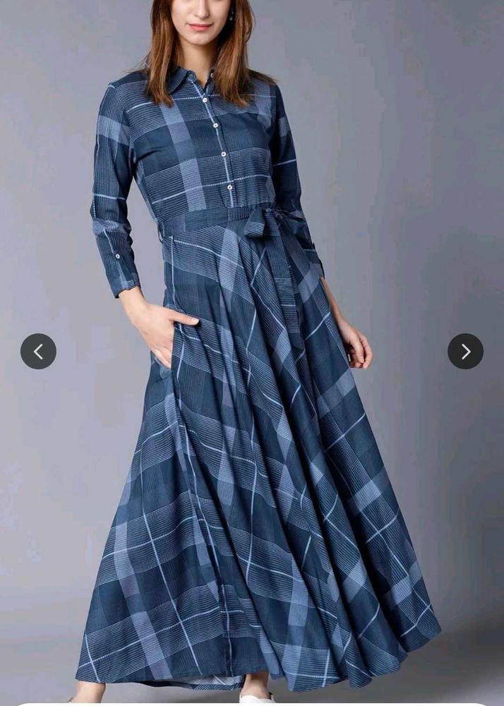 Chic Blue Plaid Midi Dress