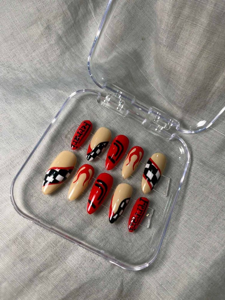 Racer Flame Press-On Nails 🔥🏁