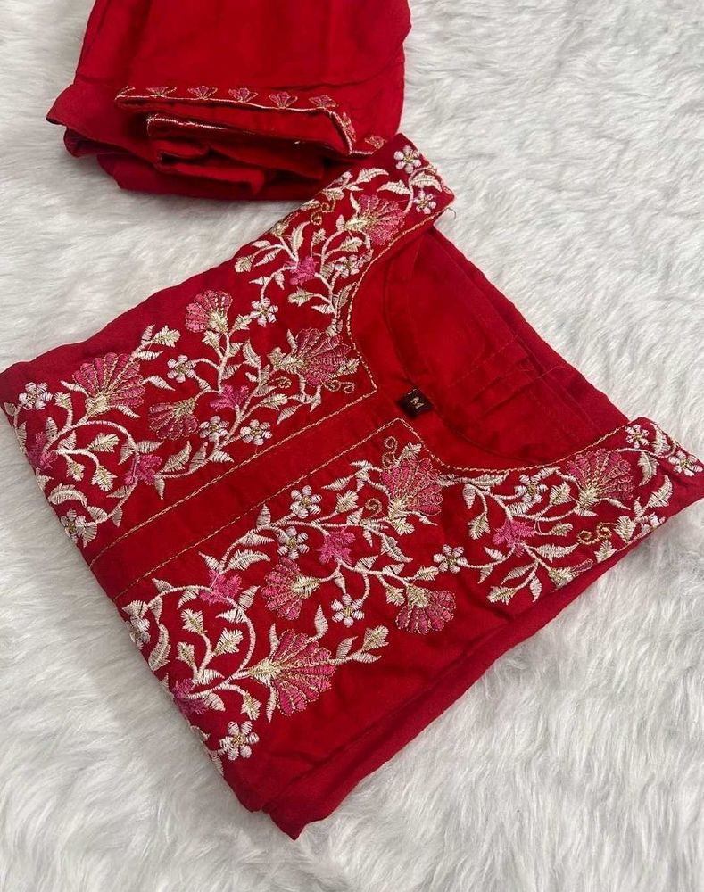 Red Embroidered Kurta Set