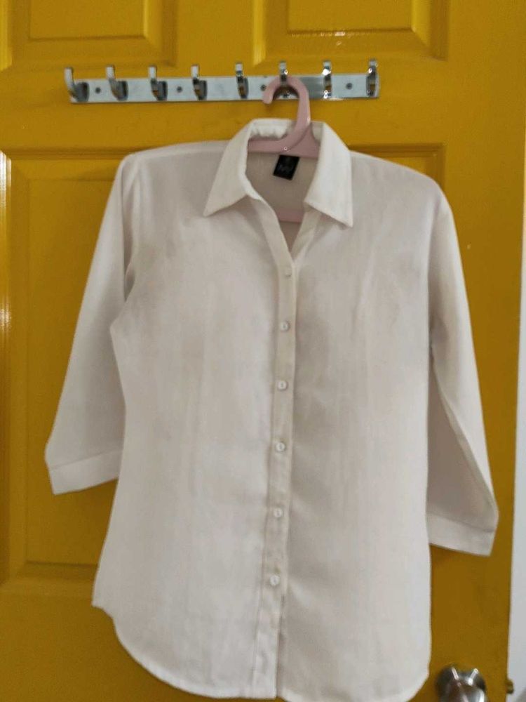 Classic Cream 3/4 Sleeve Collared Shirt