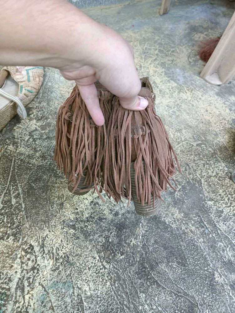 Brown Suede Fringe Boots