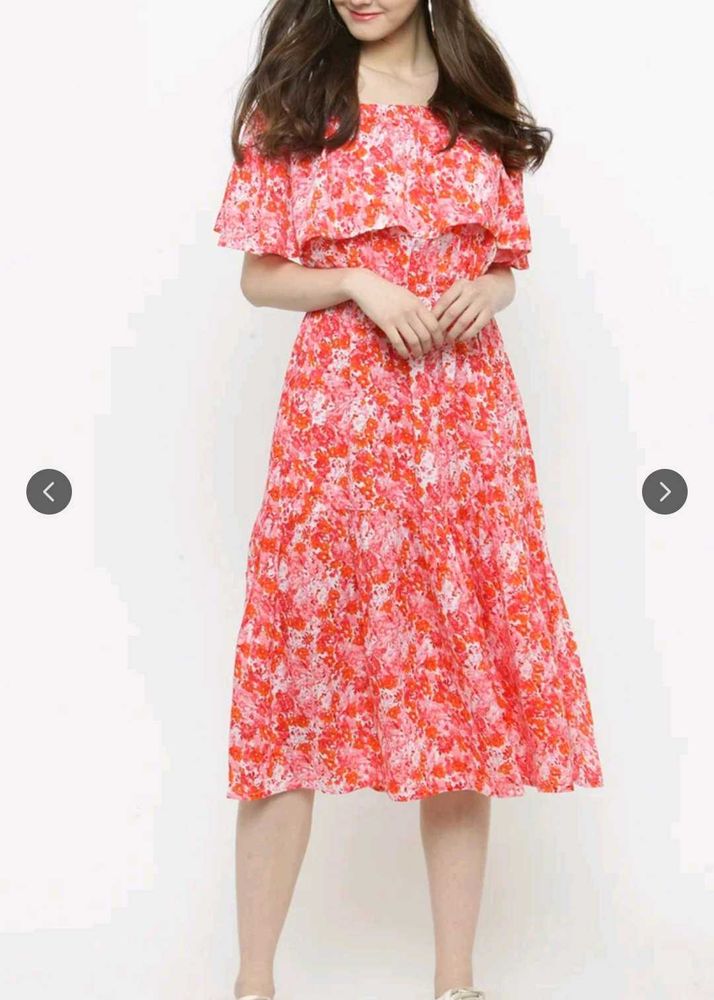 Floral Print Off-Shoulder Midi Dress